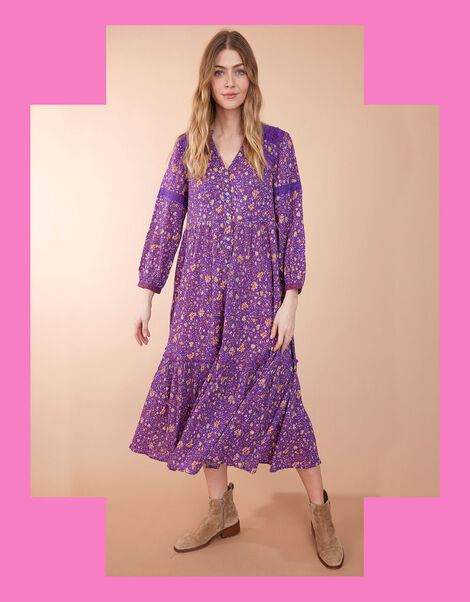 East Lana Crinkle Print Dress, Purple (PURPLE), large