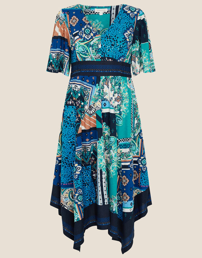 Hartley Mix Print Hanky Hem Dress, Blue (NAVY), large