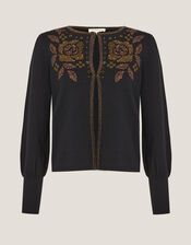 Hal Floral Hotfix Cardigan, Black (BLACK), large