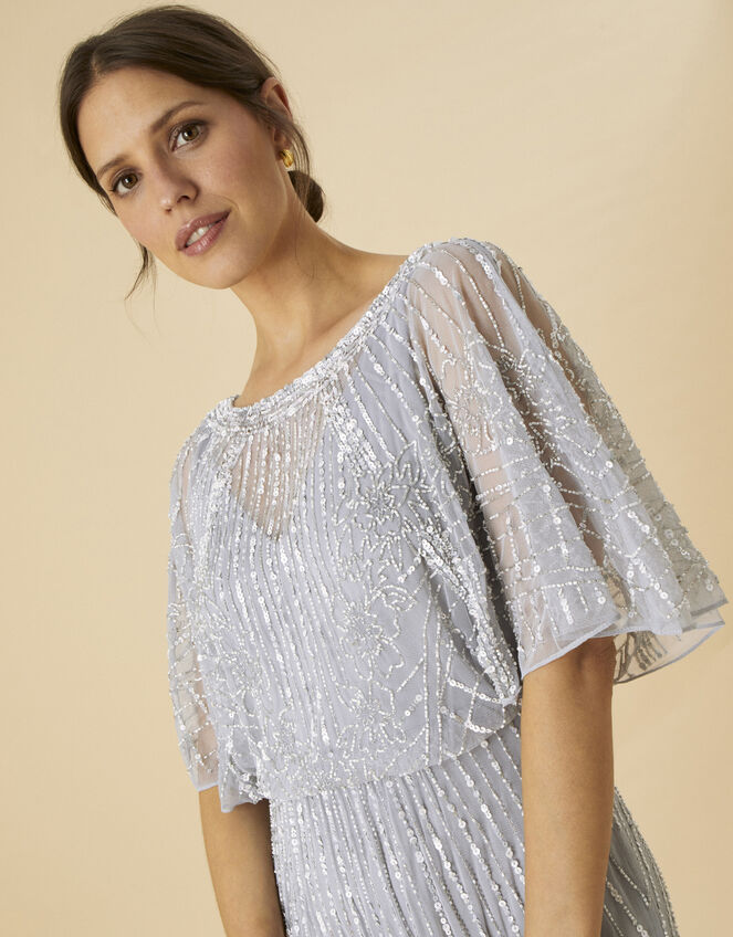 Margo Embellished Shorter Length Dress in Recycled Polyester, Silver (SILVER), large