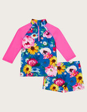 Floral Bloom Surf Suit Set with Recycled Polyester, Blue (BLUE), large