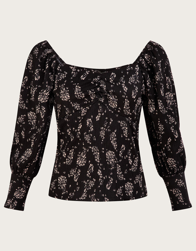 Feather Print Top, Black (BLACK), large