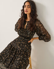 Clara Dotwork Print Midi Dress, Black (BLACK), large