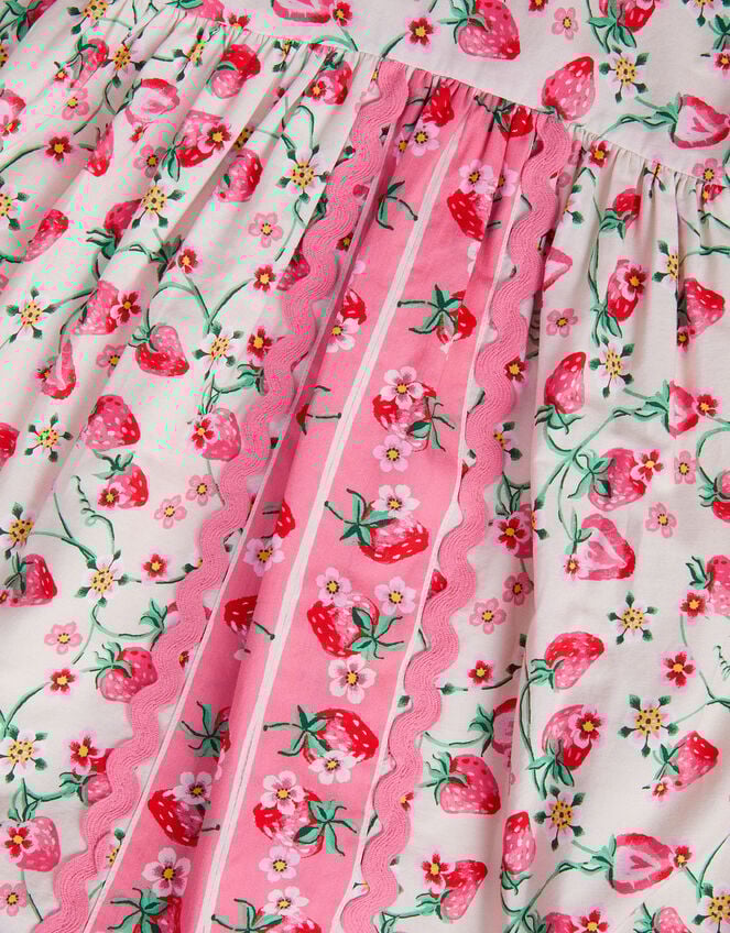 Puff Sleeve Strawberry Print Dress, Ivory (IVORY), large