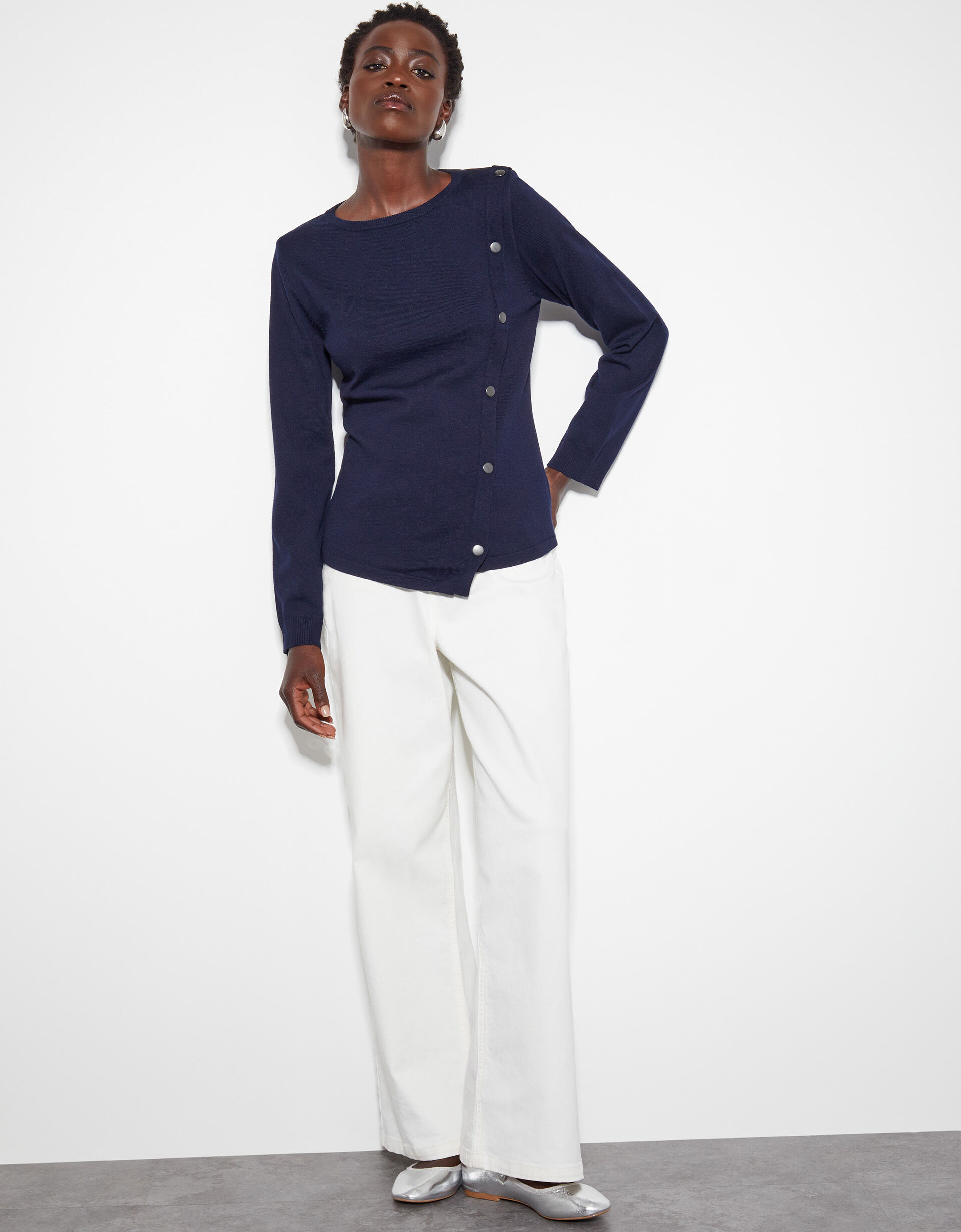 Blythe Asymmetrical Button Sweater Blue