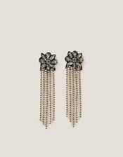 Flower Gem Tassel Drop Earrings, , large