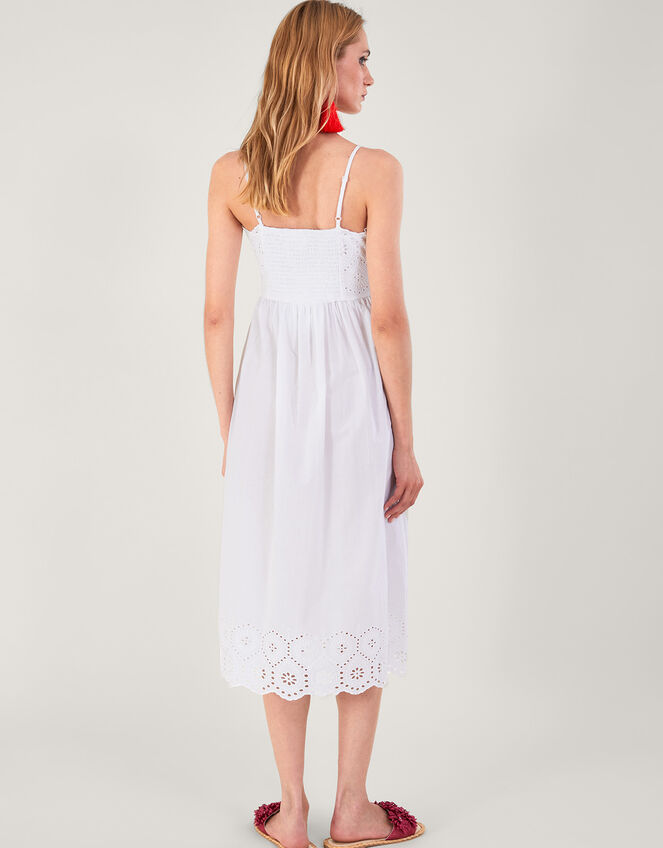 Broderie Neck and Hem Cami Dress, White (WHITE), large