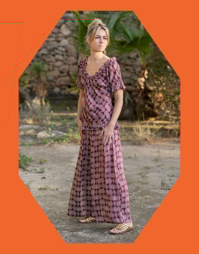 Lyrical Sisters Hourglass Print Trousers, Brown (BROWN), large