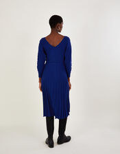 Inverted Rib Slash Neck Dress with LENZING™ ECOVERO™, Blue (COBALT), large