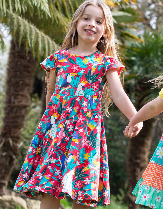 Frugi Morwenna Print Skater Dress, Pink (PINK), large