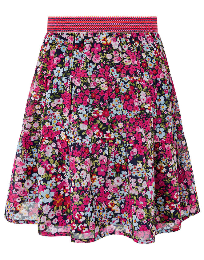 Ditsy Floral Midi Skirt in Recycled Fabric, Pink (PINK), large