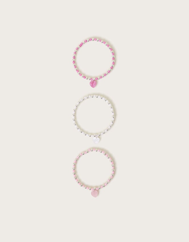 3-Pack Heart Charm Bead Bracelets, , large