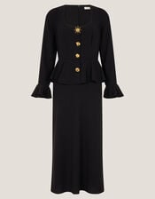 Willow Statement Button Midi Dress, Black (BLACK), large