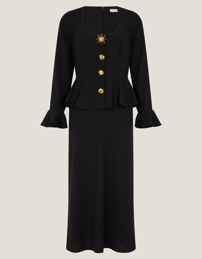 Willow Statement Button Midi Dress, Black (BLACK), large