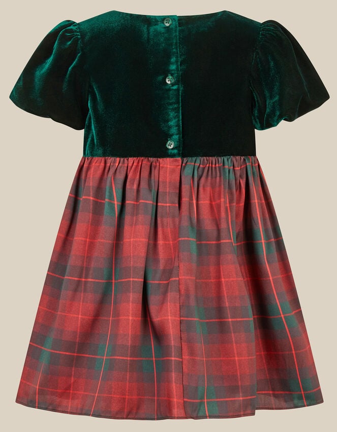 Baby Elspeth Short Sleeve Velvet Tartan Party Dress, Green (GREEN), large