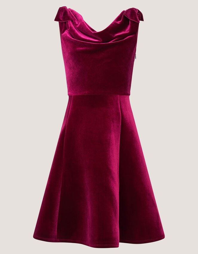 Margot Drape Velvet Party Dress, Red (BURGUNDY), large