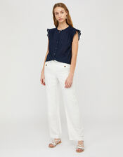 Elodie Capped Sleeve Blouse, Blue (NAVY), large