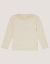 Sequin Butterfly Long Sleeve Top, Ivory (IVORY), large
