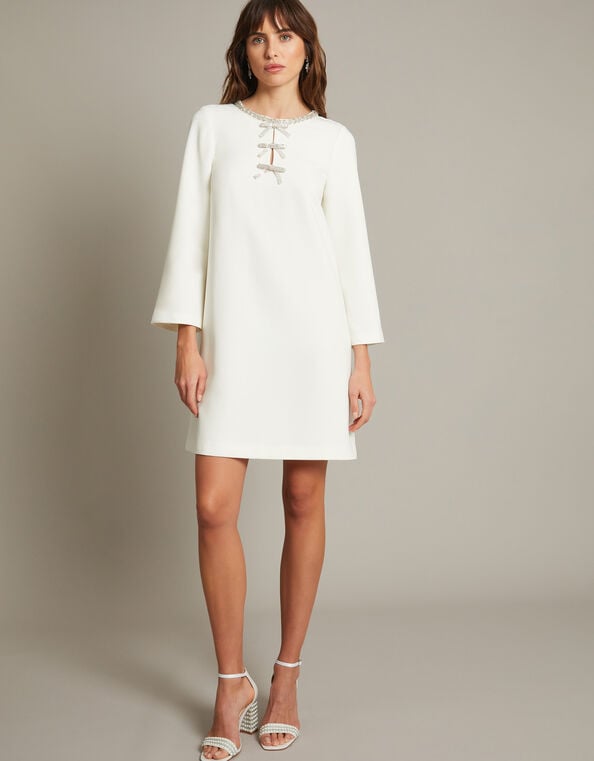 Paola Bow Diamante Shift Bridal Dress, Ivory (IVORY), large