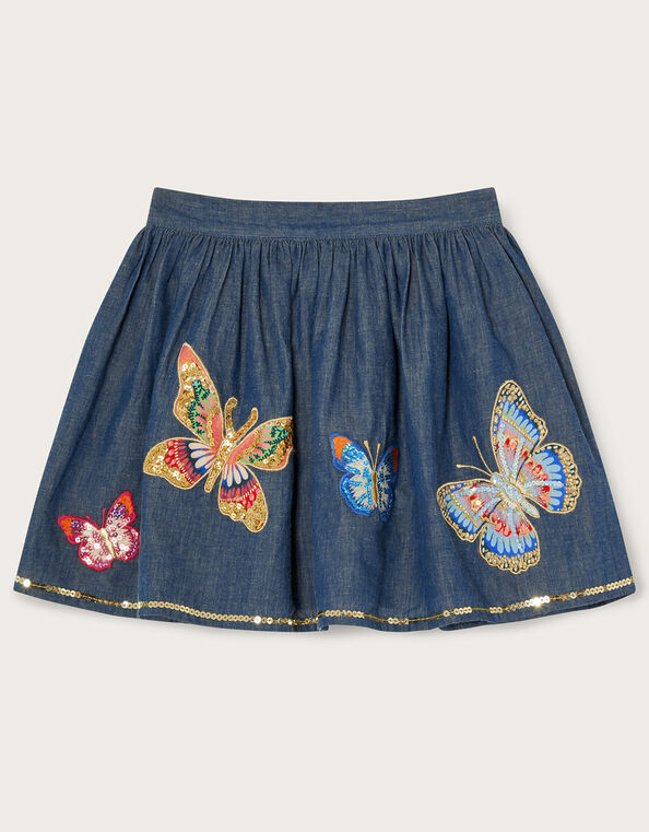 Chambray Butterfly Skirt, Blue (BLUE), large