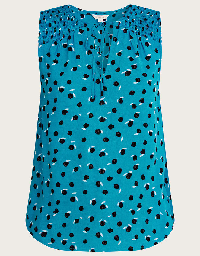 Karina Print Short Sleeve Top with Curved Hem, Teal (TEAL), large