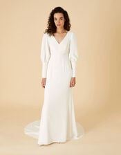 Briana Button Sleeve Bridal Maxi Dress, Ivory (IVORY), large