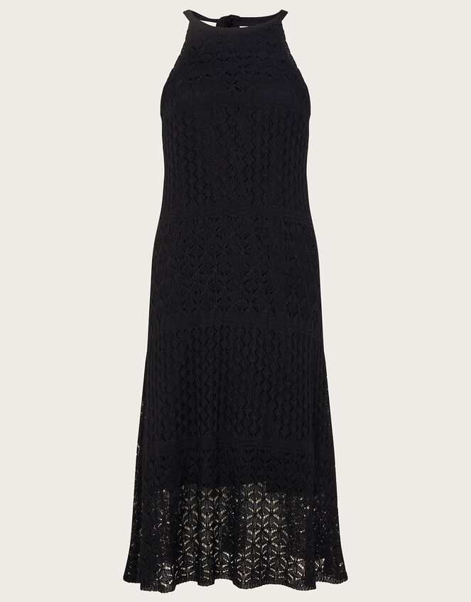 Halter Metallic Pointelle Short Dress, Black (BLACK), large