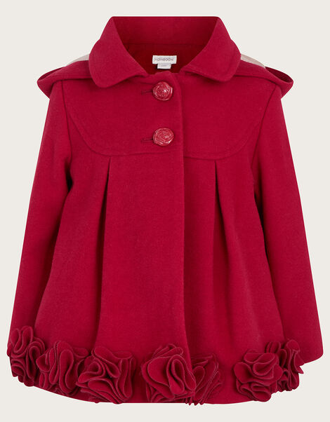 Baby Rose Hem Pleated Coat with Hood	, Red (RED), large