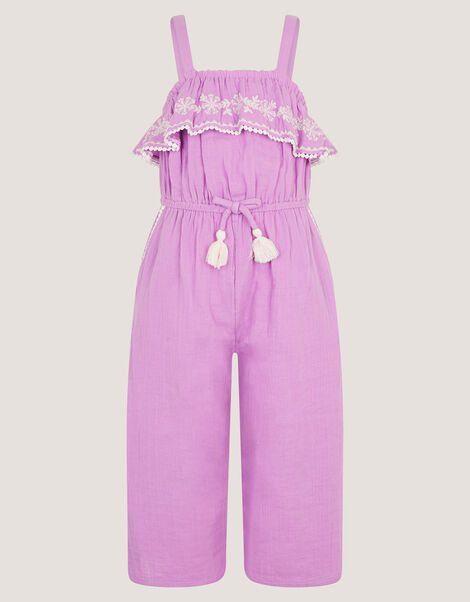 Embroidered Ruffle Tassel Jumpsuit, Purple (LILAC), large