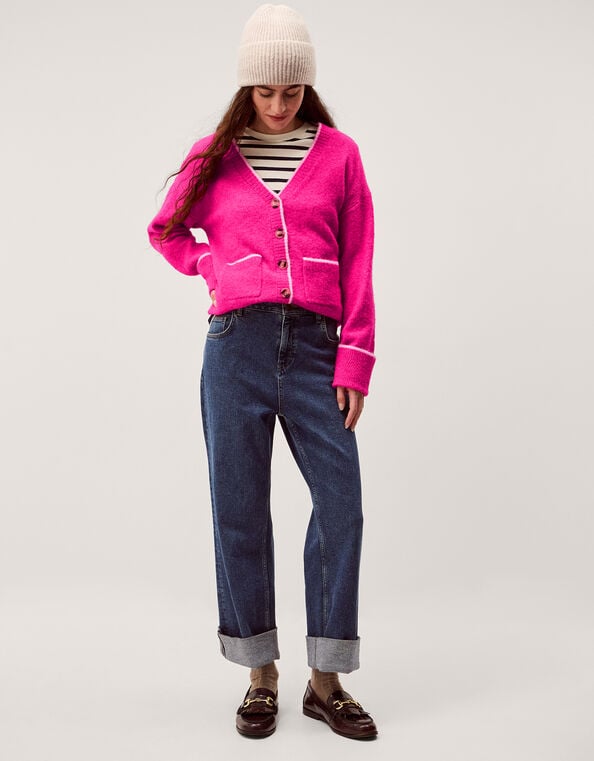 Oona V-Neck Oversized Cardigan , DARK PINK, large