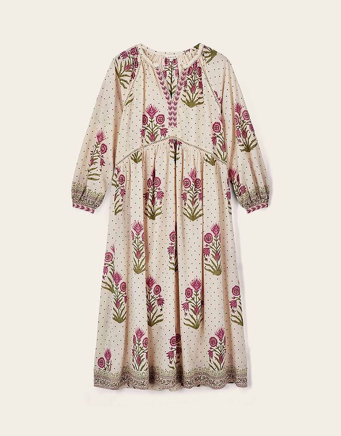 East Roza Hand-Woodblock Floral Cotton Dress, Multi (MULTI), large