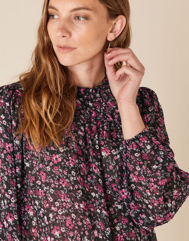 Ditsy Floral Print Blouse, Black (BLACK), large