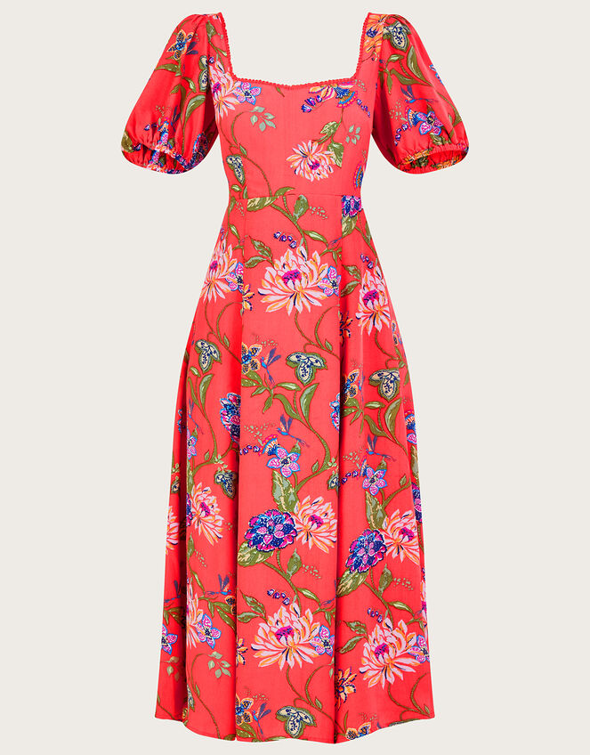 Regina Floral Print Tea Dress, Orange (CORAL), large