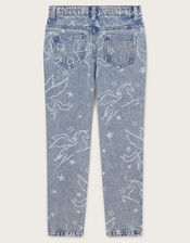 Rhinestone Unicorn Straight Jeans, Blue (BLUE), large