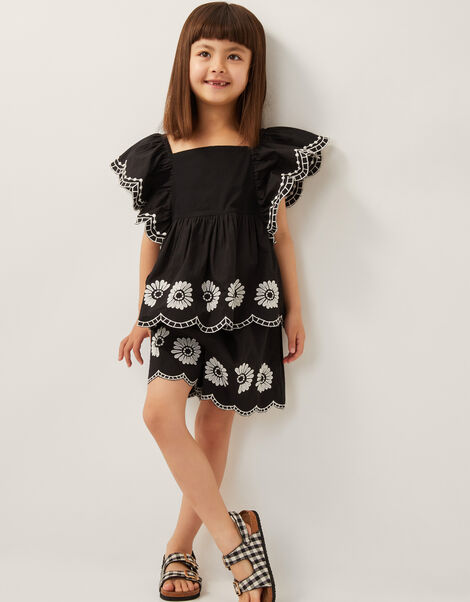 Embroidered Top & Shorts Set, Black (BLACK), large