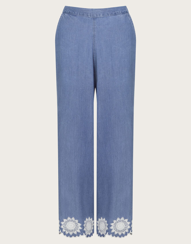 Talia Embroidered Trousers, Blue (DENIM BLUE), large