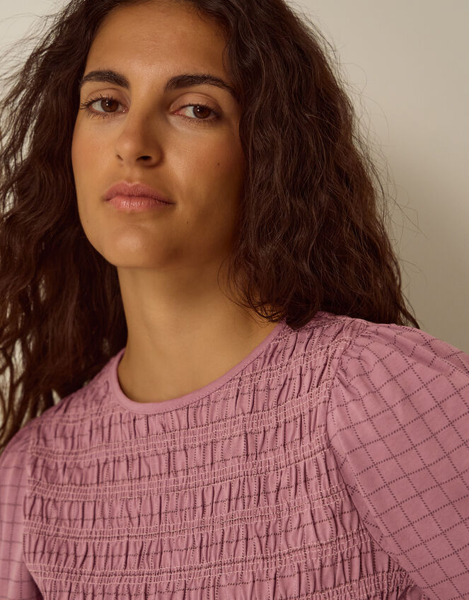 Charli Check Smocked Jersey Top, Pink (PINK), large