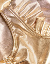 Land of Wonder Ruffle Sleeve Leotard, Gold (GOLD), large