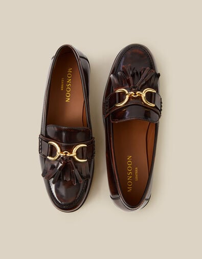 Harley Fringe Patent Loafers, Brown (BROWN), large