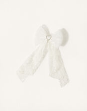 Lacey Diamante Long Tie Bow Hair Clip, , large
