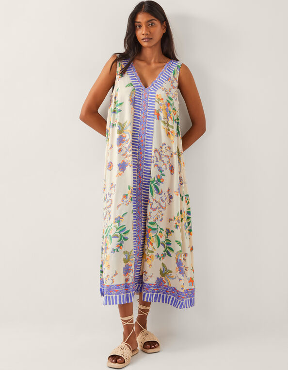 Kaia Floral Print Midi Dress, Ivory (IVORY), large