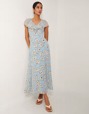 Chloe Floral Ruffle Maxi Dress, Blue (BLUE), large