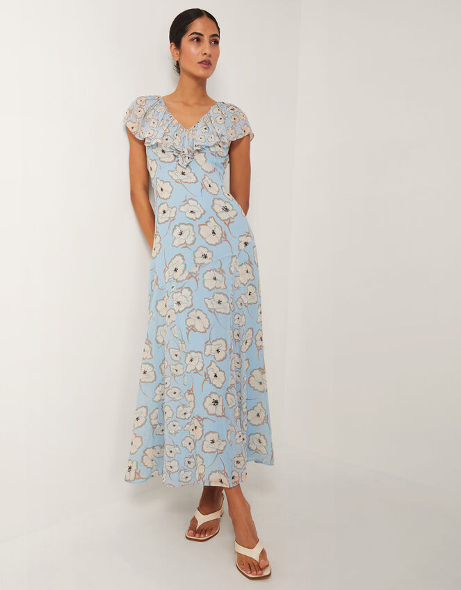 Chloe Floral Ruffle Maxi Dress, Blue (BLUE), large