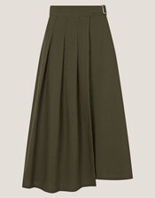 Jillian Pleated Kilt Midi Skirt , Green (KHAKI), large