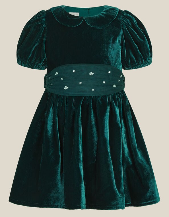Baby Misty Embellished Velvet Party Dress, Green (GREEN), large