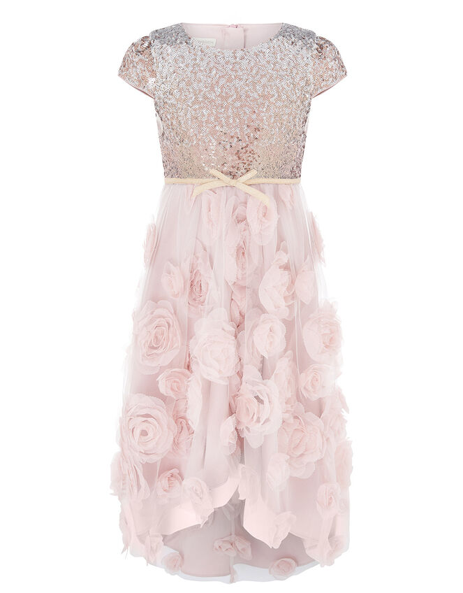 Sequin 3D Rose Hi-Low Dress, Pink (DUSKY PINK), large