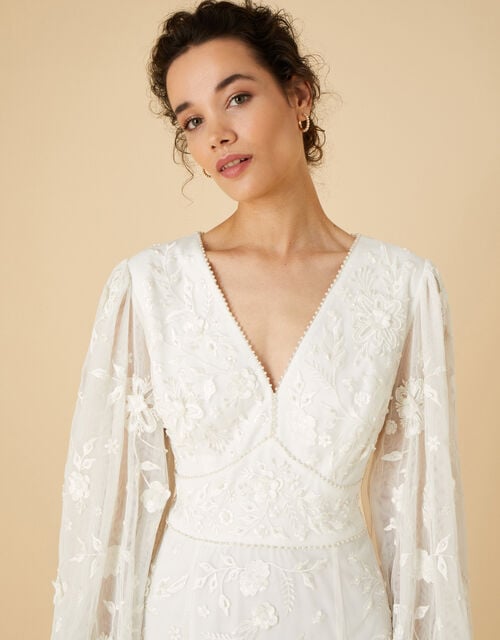 Long Sleeve Bridal Maxi Dress, Ivory (IVORY), large