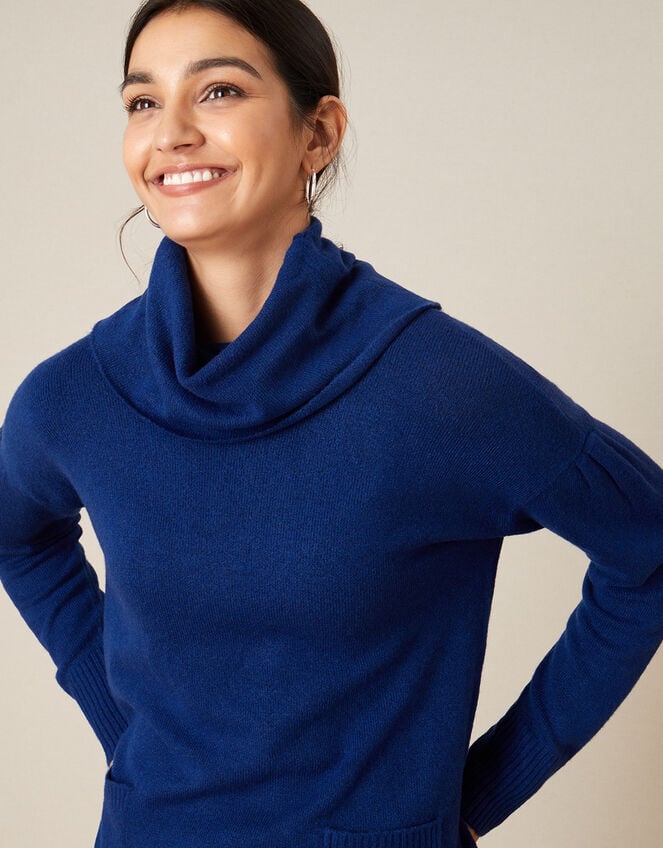 Cowl Neck Cosy Jumper , Blue (COBALT), large