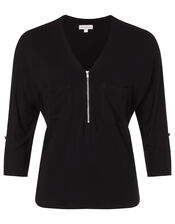 Zip Detail Jersey Shirt, Black (BLACK), large