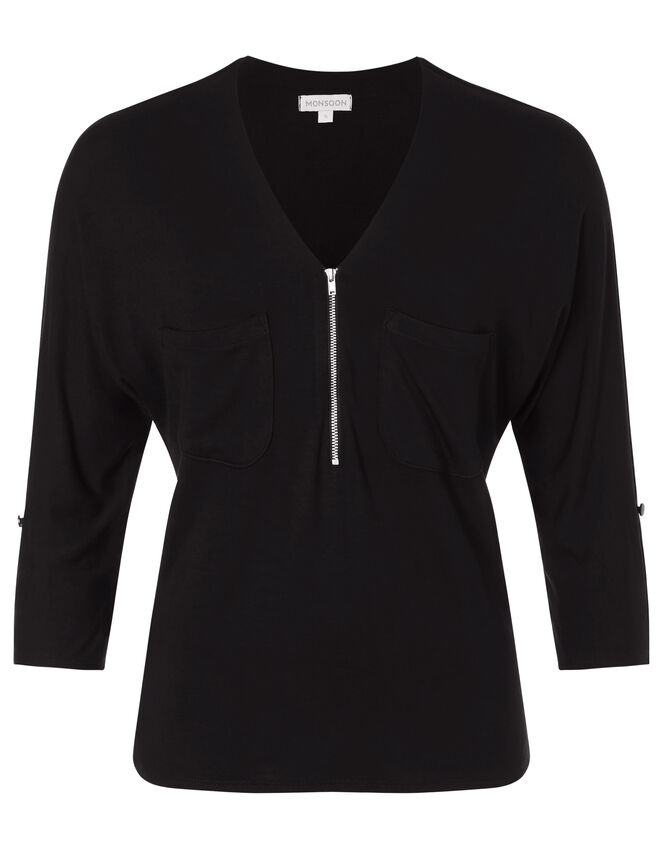 Zip Detail Jersey Shirt, Black (BLACK), large